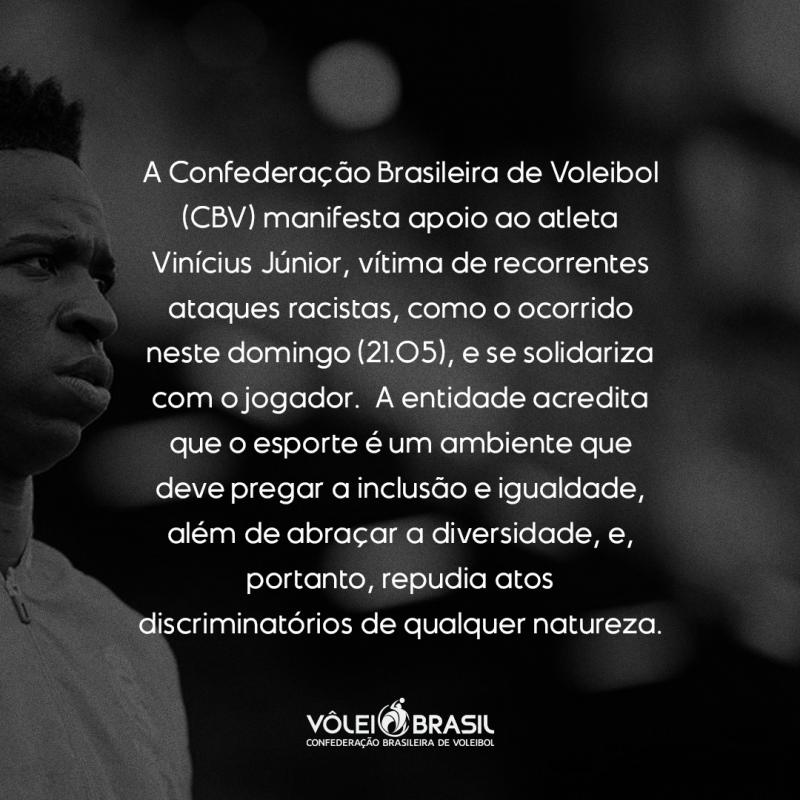 CBV manifesta apoio ao atleta Vinícius Júnior