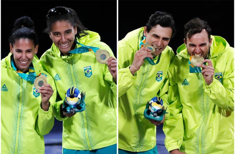 Duda/Ana Patricia e André/George fazem dobradinha, e Brasil conquista dois ouros no vôlei de praia Pan de Santiago